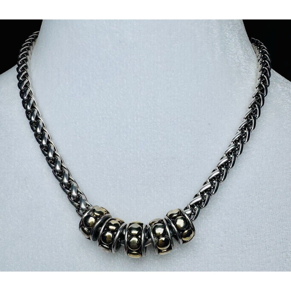 Chico’s Silver Tone Chain Necklace 18” Gold Tone Bead Accent NWOT Mixed Metals